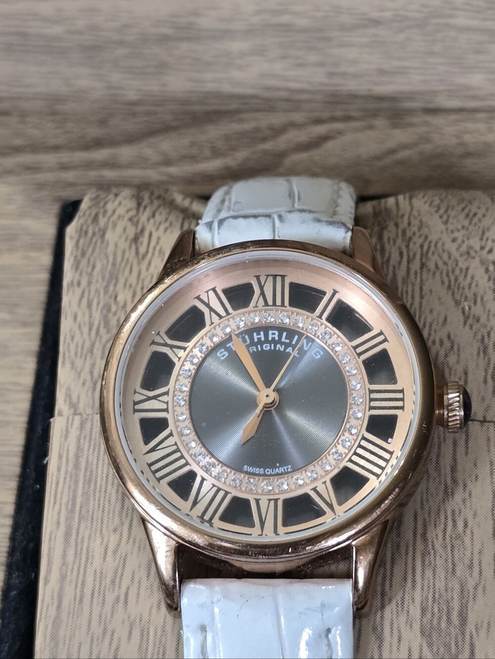Stuhrling Original Rose Gold Case Watch with White Strap